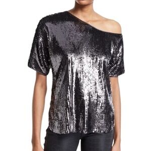 Amanda Uprichard Top Womens Medium Gray Scotty Sequin One Shoulder Sparkle Party